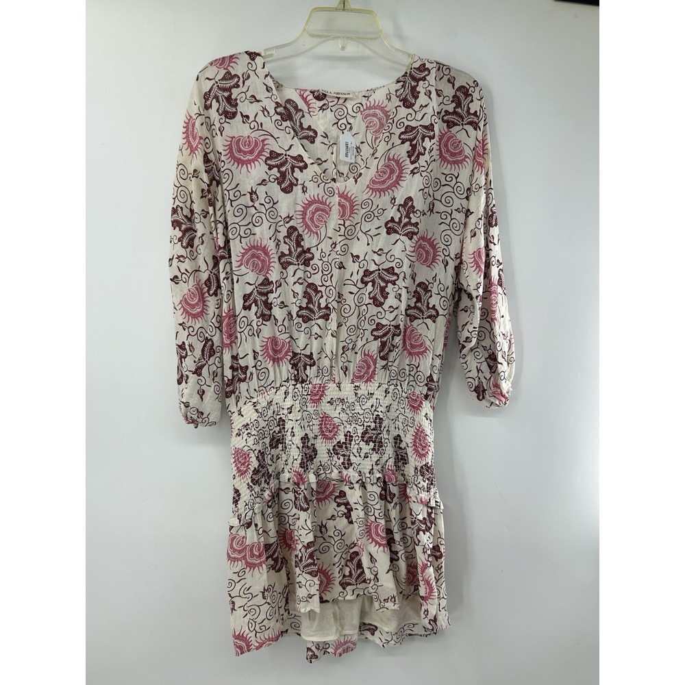 Ulla Johnson Bateu Smocked Floral Mini Dress Pink Cream Size 6
